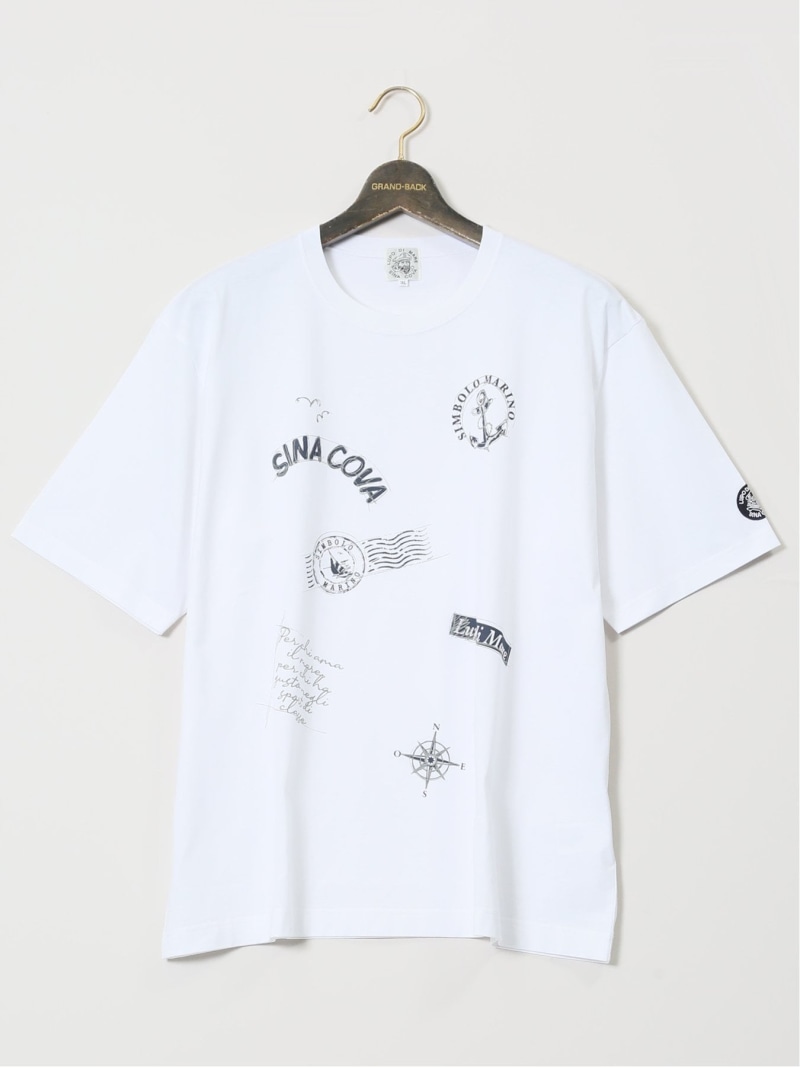 GRAND-BACK 【大きいサイズ】シナコバ/SINA COVA 綿天竺 マリン クルーネック半袖Tシャツ タカキュー トップス カットソー・Tシャツ ネイビー ホワイト【送料無料】