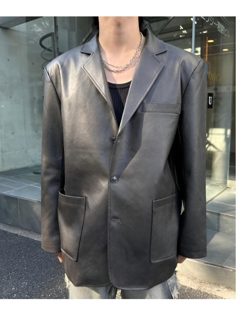 Chikashitsu + 【Chikashitsu +】coating single jacket ネバーマインドザエックスユー／チカシツプラス ジャケット・アウター テーラードジャケット・ブレザー ブラック ブラウン【送料無料】