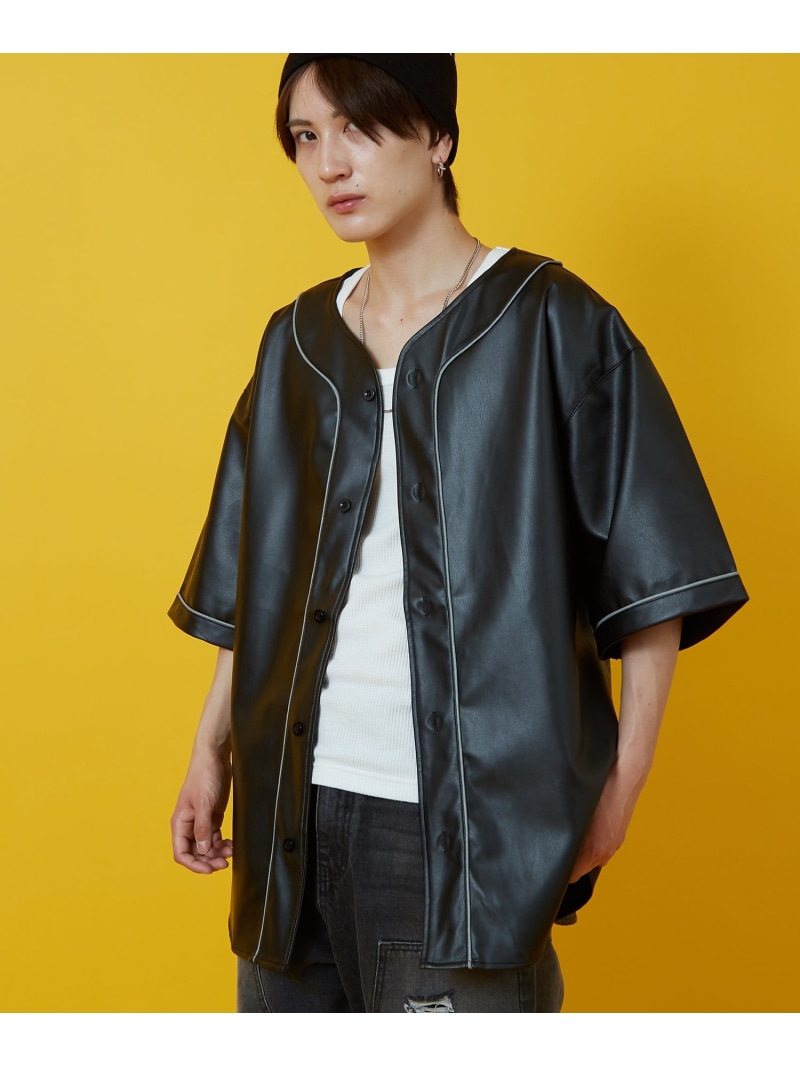 improves 合成皮革 ベースボール シャツ インプローブス トップス シャツ・ブラウス ブラック【送料無料】｜ Fashion Men
