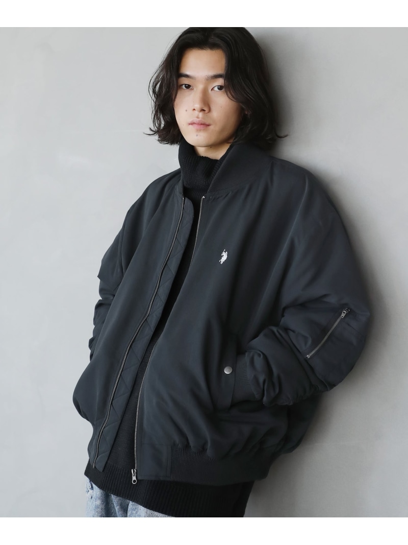 U.S. POLO ASSN. U.S.POLO ASSN.別注 コットンタッチショート丈中綿入りMA-1ジャケット カジュアル ジャケット・アウター MA-1 カーキグリーン グレー ブラック【送料無料】｜ Fashion Men