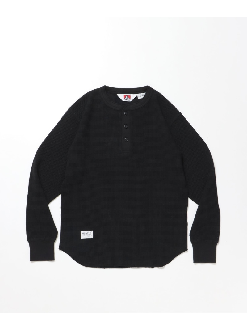 BEN DAVIS / WHITE LABEL 【BEN DAVIS(ベンデイビス)】WAFFLE L/S HENLEY / ヘンリー ワッフル オーバーサイズ 長袖 レイヤード ナバル トップス カットソー・Tシャツ ホワイト ブラック グレー【送料無料】