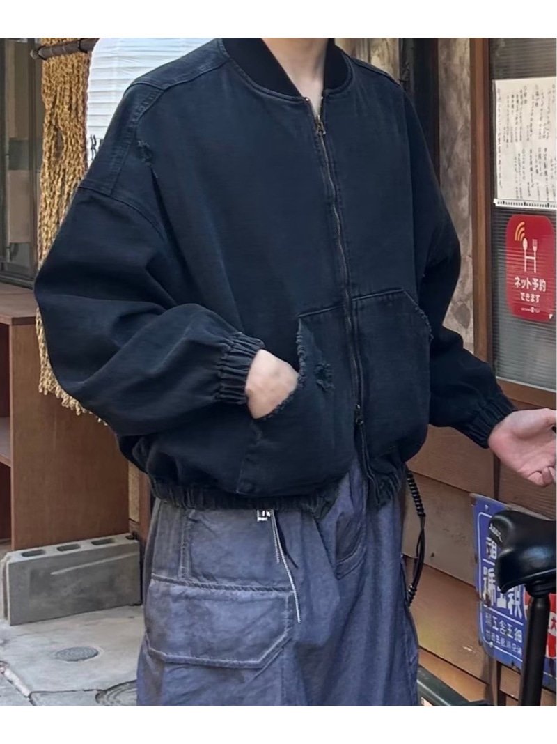 Chikashitsu + 【Chikashitsu +】denim flight bomber jacket ネバーマインドザエックスユー／チカシツプラス ジャケット・アウター MA-1 グレー ブラック【送料無料】｜ Fashion Men