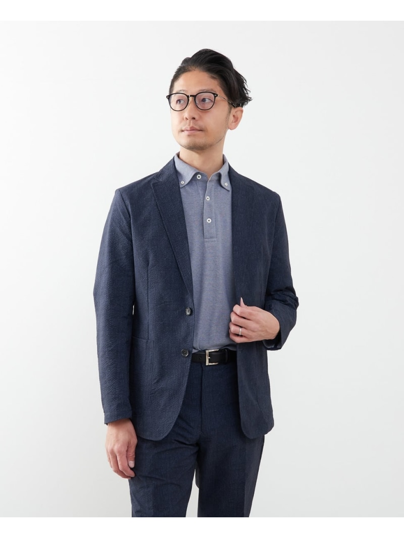 【SALE／20%OFF】MEN'S MELROSE プリントテックサッカーイージージャケット(セットアップ可) メンズメルローズ ジャケット・アウター テーラードジャケット・ブレザー グレー ネイビー【RBA_E】【送料無料】｜ Fashion Men