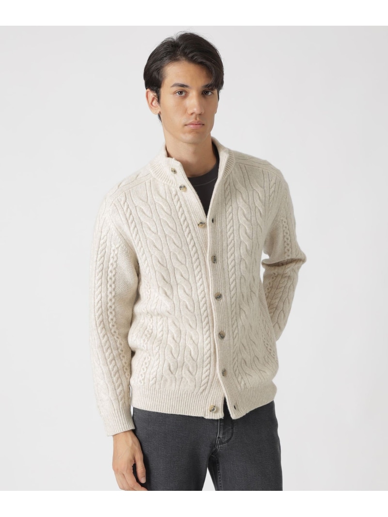 【SALE／26%OFF】Paul Stuart ランダムケーブル柄スタンドカラーカーディガン ポール・スチュアート トップス ニット パープル ネイビー ホワイト【RBA_E】【送料無料】