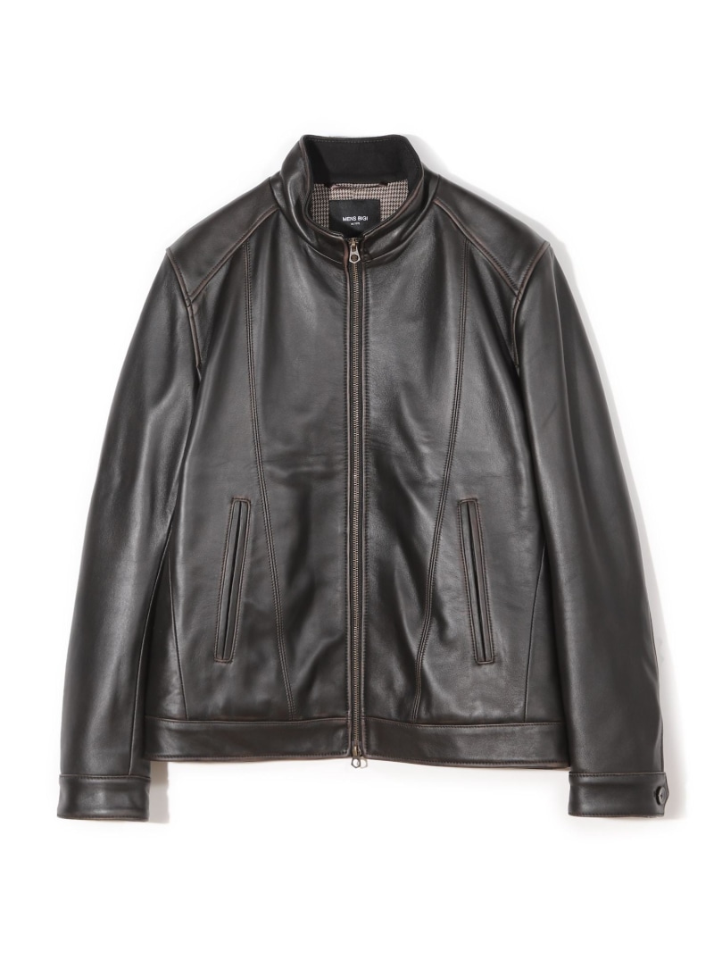 MEN'S BIGI スタンドカラーシングルライダース シープレザージャケット＜エイジング加工＞ メンズ ビギ ジャケット・アウター ライダースジャケット ブラック【送料無料】｜ Fashion Men