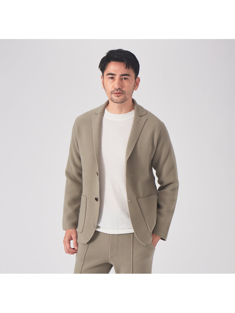 【SALE／50%OFF】DESIGNWORKS 【LEON別注/セットアップ対応】ラムウールミラノリブ縮絨 ニットジャケット デザインワークス ジャケット・アウター その他のジャケット・アウター ブラック グレー【RBA_E】【送料無料】