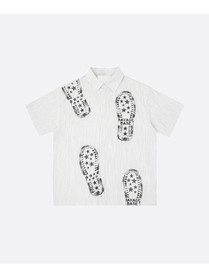 U:UME Star Footprint Graphic Shirt ユーム トップス シャツ・ブラウス ホワイト【先行予約】*【送料無料】｜ Fashion Men