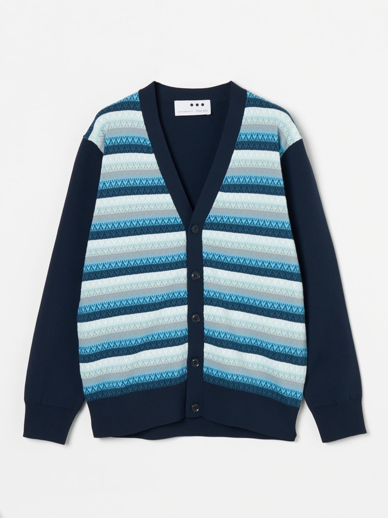 three dots Men's 12G jacquard l s v cardigan スリードッツ ニット カーディガン ブラウン [宅送]