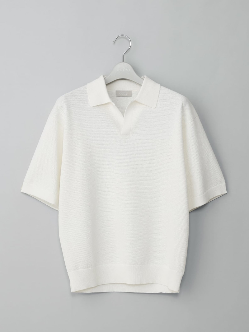 【SALE／5%OFF】SUIT SQUARE GOOVI スキッパーポロニット半袖 ウォッシャブル 和紙ブレンドプレーティング 背広 真四角 トップス スポーツシャツ 白いこと【RBA_E】【貨物輸送無料】