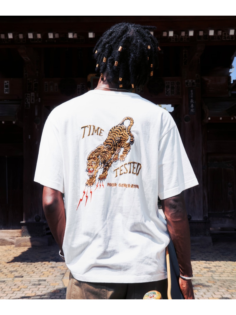 Schott EMB. TIGER T-SHIRT/刺繍 タイガーTシャツ ショット トップス カットソー・Tシャツ ホワイト ブラック【送料無料】