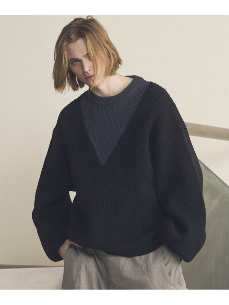 MAISON SPECIAL Prime-Over V-neck Panel Switching Knit Pullover メゾンスペシャル トップス 編み物 黒いこと【貨物輸送無料】 メンズファッション-トップス