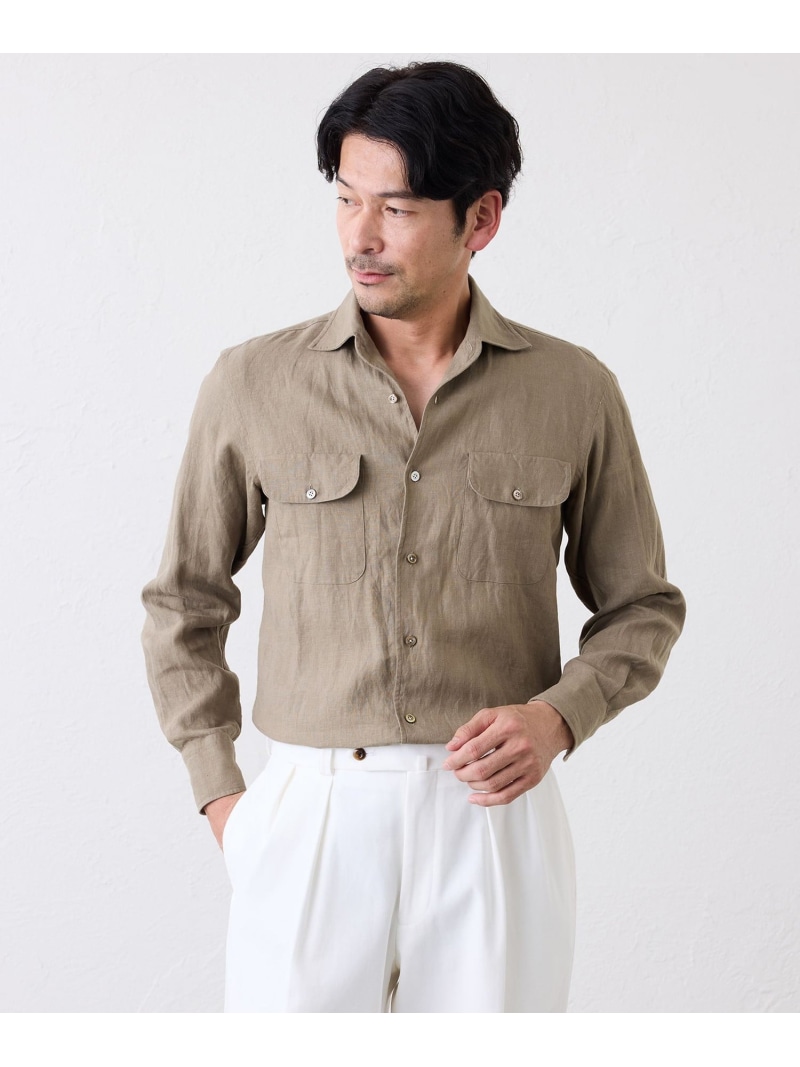 S.ESSENTIALS リネンワンピースカラーシャツ エス エッセンシャルズ トップス プルオーバー・トップ 白いこと 米国海軍 ベージュ【貨物輸送無料】 メンズファッション-トップス