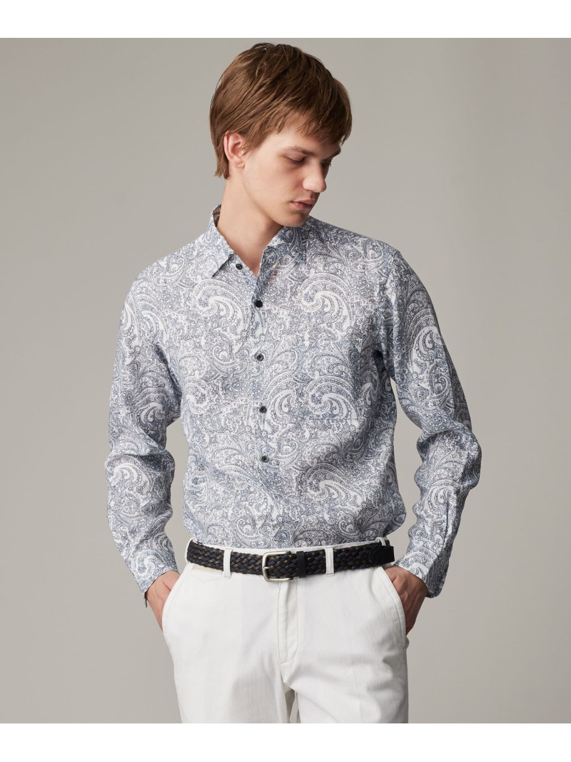 JOSEPH ABBOUD 【麻100%・軽い・涼しい】 モイスチャーリネンペイズリー シャツ ジョセフアブード トップス シャツ・ブラウス ホワイト ブルー ネイビー【送料無料】