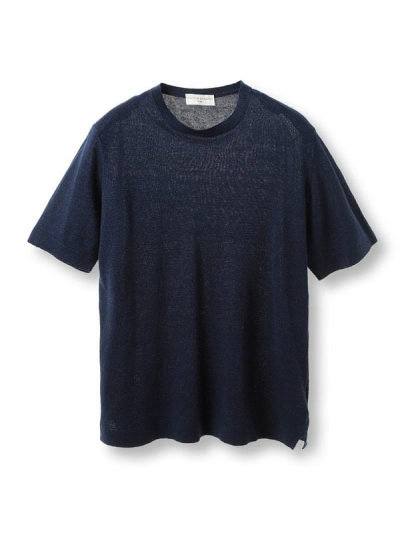 DISTINCTION MEN'S BIGI 【FILIPPO DE LAURENTIIS/フィリッポ デ ローレンティス】綿麻ハイゲージニットTEE メンズ ビギ トップス カットソー・Tシャツ ホワイト ブルー ネイビー【送料無料】