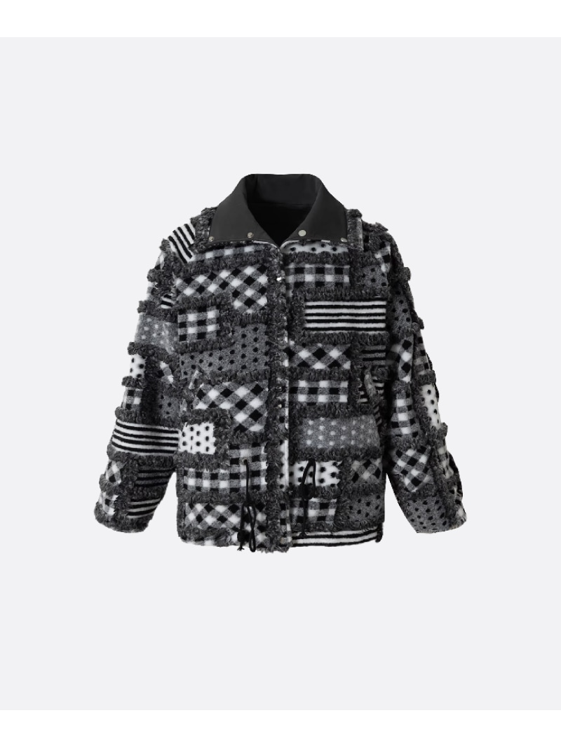 U:UME Two Way Fringe Check Down Jacket ユーム ジャケット・アウター ダウンジャケット・ダウンベスト 黒いこと【先んずる取って置く】*【貨物輸送無料】