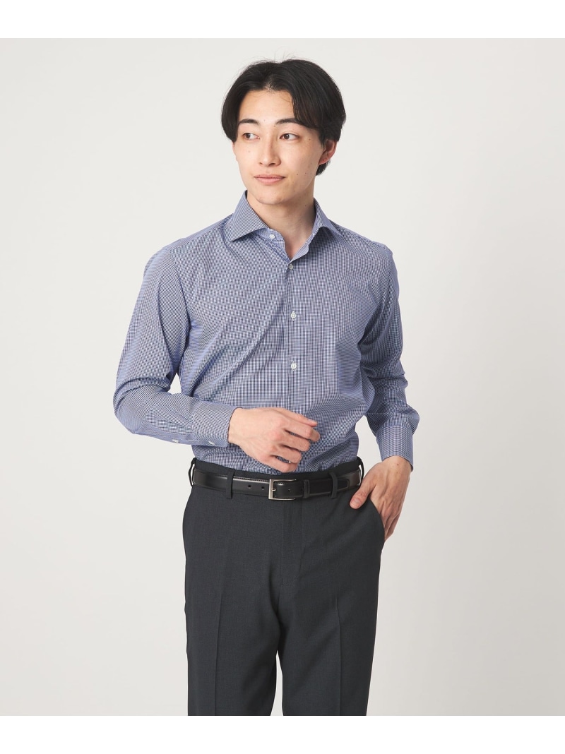 【SALE／10%OFF】UNITED ARROWS green label relaxing MADE BY HITOYOSHI ギンガムチェック ワイドカラー ドレスシャツ ユナイテッドアローズ グリーンレーベルリラクシング トップス シャツ・ブラウス ネイビー【RBA_E】【送料無料】