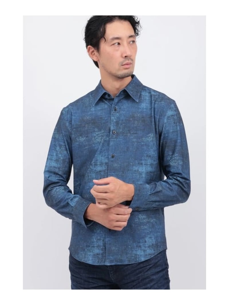 【SALE／30%OFF】HIGH STREET ハイテンションパティーナプリントシャツ トルネードマート トップス シャツ・ブラウス ネイビー ゴールド【RBA_E】【送料無料】｜ Fashion Men