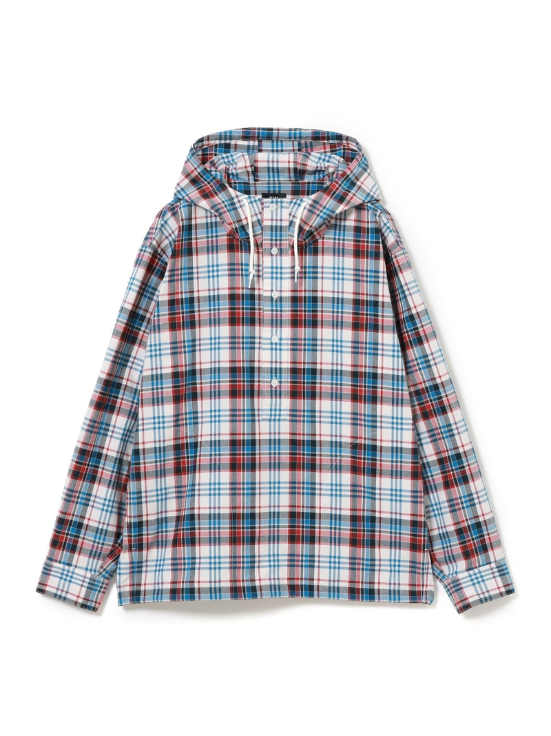 BEAMS チェック フーディシャツ ビームス メン トップス シャツ・ブラウス ホワイト ブルー【先行予約】*【送料無料】｜ Fashion Men