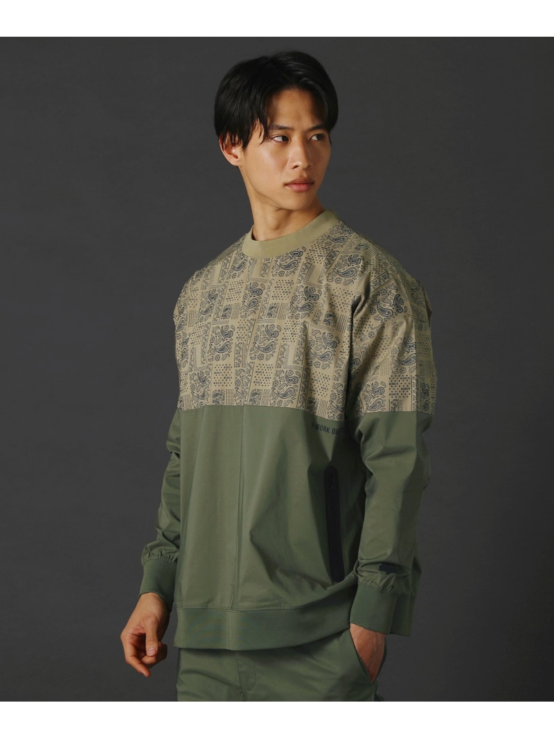 【SALE/5%OFF】LUXE/R 撥水加工ストレッチ布帛ペイズリー柄バイカラー止水ZIP長袖モックネックプルオーバー カジュアル トップス カットソー・Tシャツ ベージュ ブラック グレー ホワイト【RBA_E】【送料無料】| Fashion Men