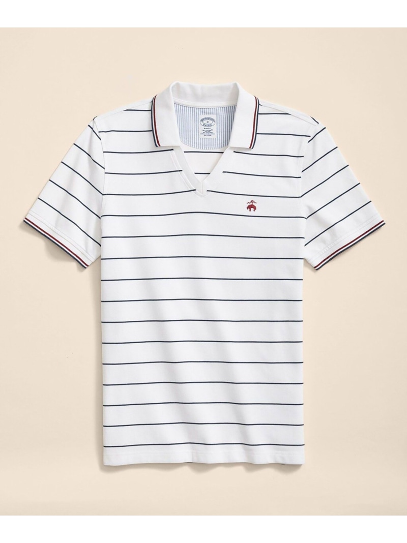 【SALE／20%OFF】BROOKS BROTHERS スーピマコットン GFロゴ サッカーストライプ ジョニーカラーポロシャツ Slim Fit ブルックス ブラザーズ トップス ポロシャツ ネイビー ホワイト【RBA_E】【送料無料】