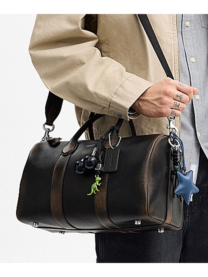 COACH コンパス バッグ 35・ラブド レザー・チャーム コーチ バッグ ドラムバッグ ブラック【送料無料】