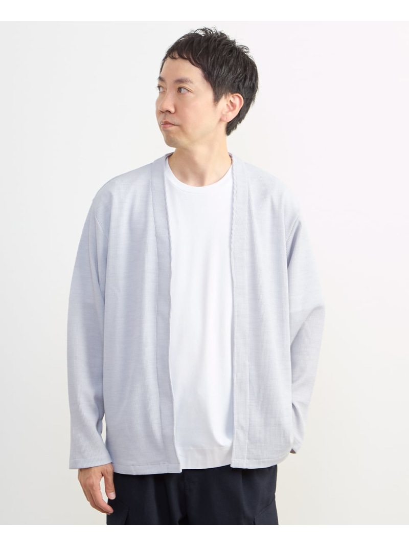 MEN\u0027S MELROSE リランチェワッフルボタンレスカーディガン メンズメルローズ トップス ジレー 米国海軍 薄墨色【貨物輸送無料】