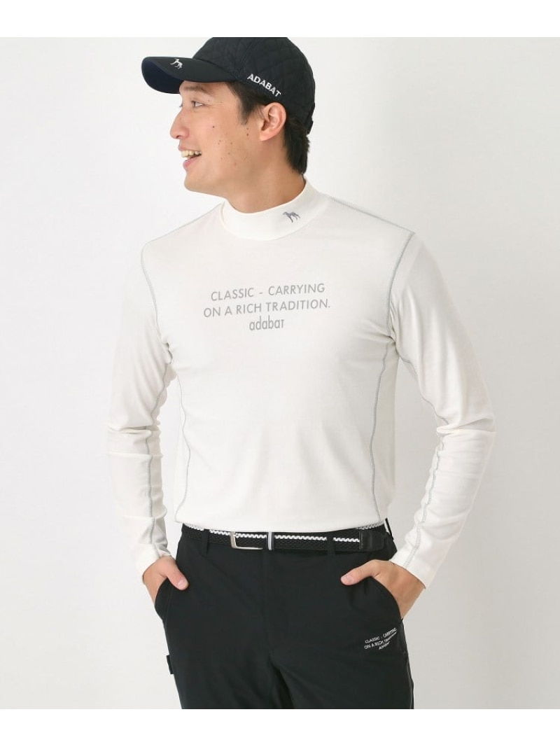 【SALE／44%OFF】adabat 【吸湿発熱】メッセージロゴモックネックロンT アダバット トップス カットソー・Tシャツ ホワイト グレー ブラック【RBA_E】【送料無料】