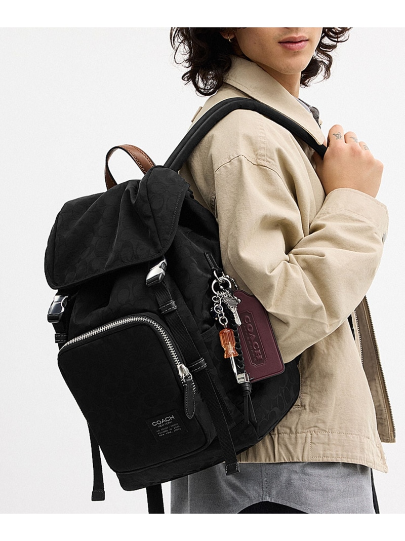COACH 【堅苦しさ】置き目火器 バックパック・シグネチャー ナイロン・引きつける コーチ職 御徒面子 背嚢・うしろ側容器に並べる 黒いこと【貨物輸送無料】