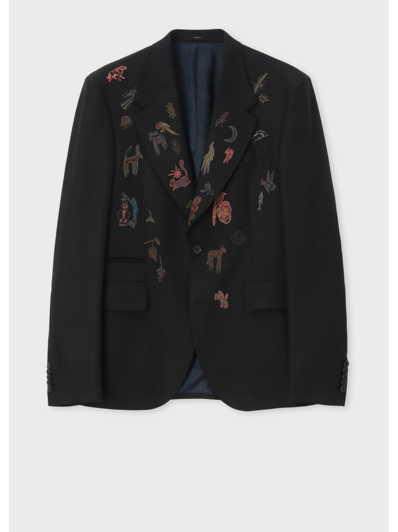 Paul Smith ドレープツイル エンブロイダリー シングル2Bジャケット ポール・スミス ジャケット・アウター テーラードジャケット・ブレザー ブラック【送料無料】