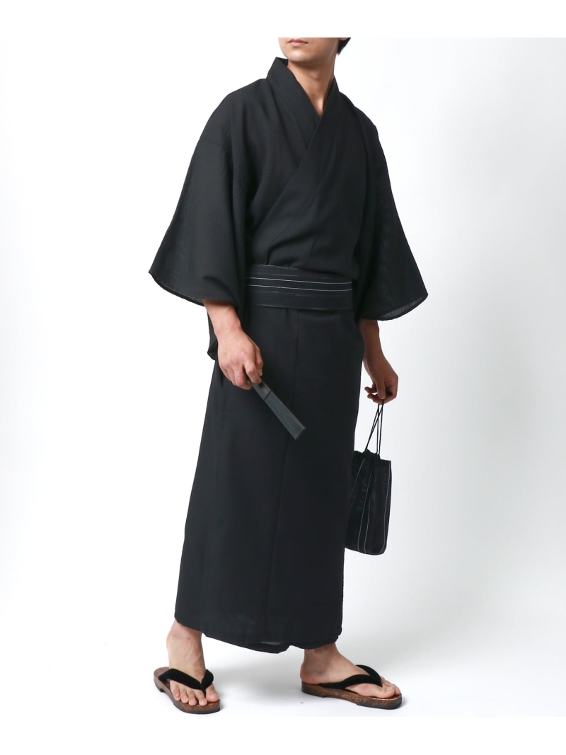【SALE／3%OFF】MARUKAWA 浴衣 メンズ しじら 織 下駄 扇子 帯 巾着 袋 5点セット 和服 和装 マルカワ 着物・浴衣・和装小物 浴衣 ネイビー ブラック グレー【RBA_E】【送料無料】