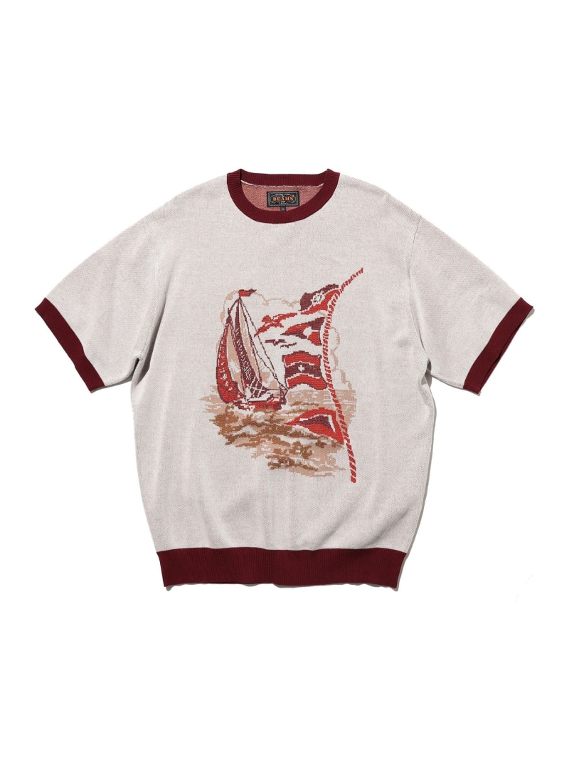 BEAMS PLUS BEAMS PLUS｜Knit Tee Jacquard｜メンズ トップス 編み物 プルオーバー｜ジャカード編み物 ノーティカル柄｜強撚綿糸 シャリ感 14ゲージ｜春夏 ビームス メン トップス カットソー・プルオーバー【貨物輸送無料】