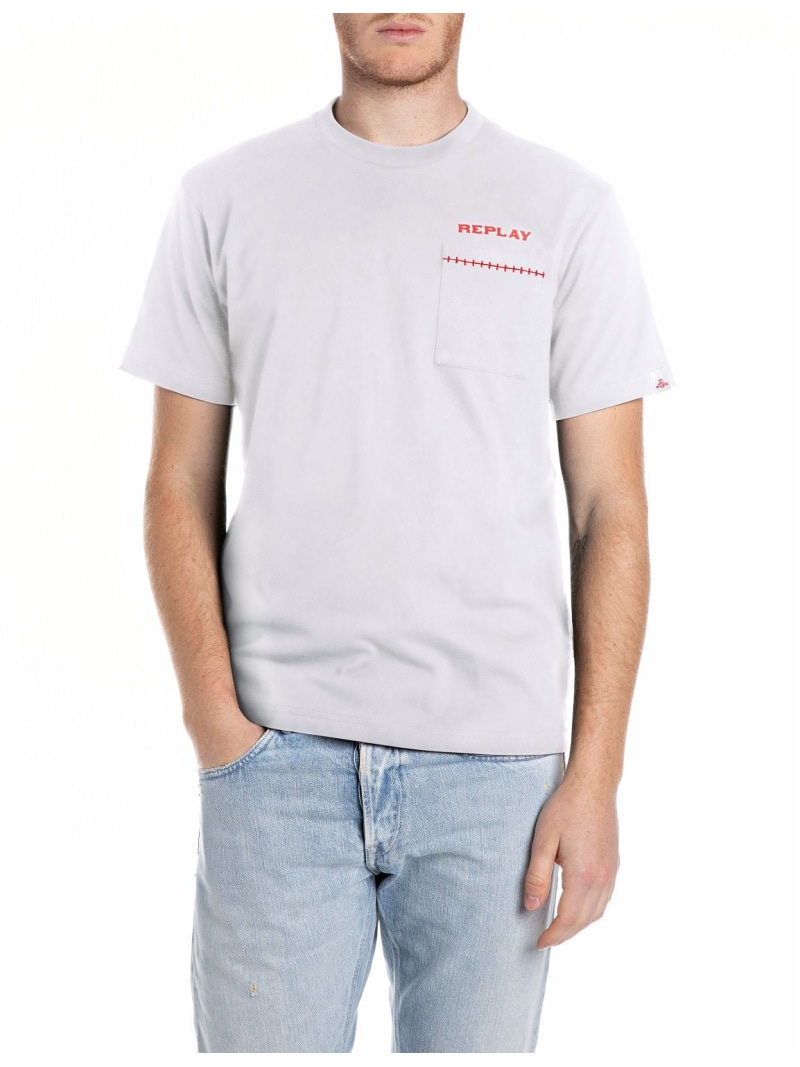 REPLAY コットンジャ-ジープリントTシャツ リプレイ トップス カットソー・Tシャツ ホワイト ブラック【送料無料】