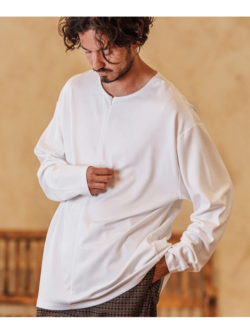 CAMBIO mlt5026- Zip Henley Neck Ponti Cut sew ポンチカットソー カンビオ トップス カットソー・Tシャツ ホワイト ブラック【送料無料】