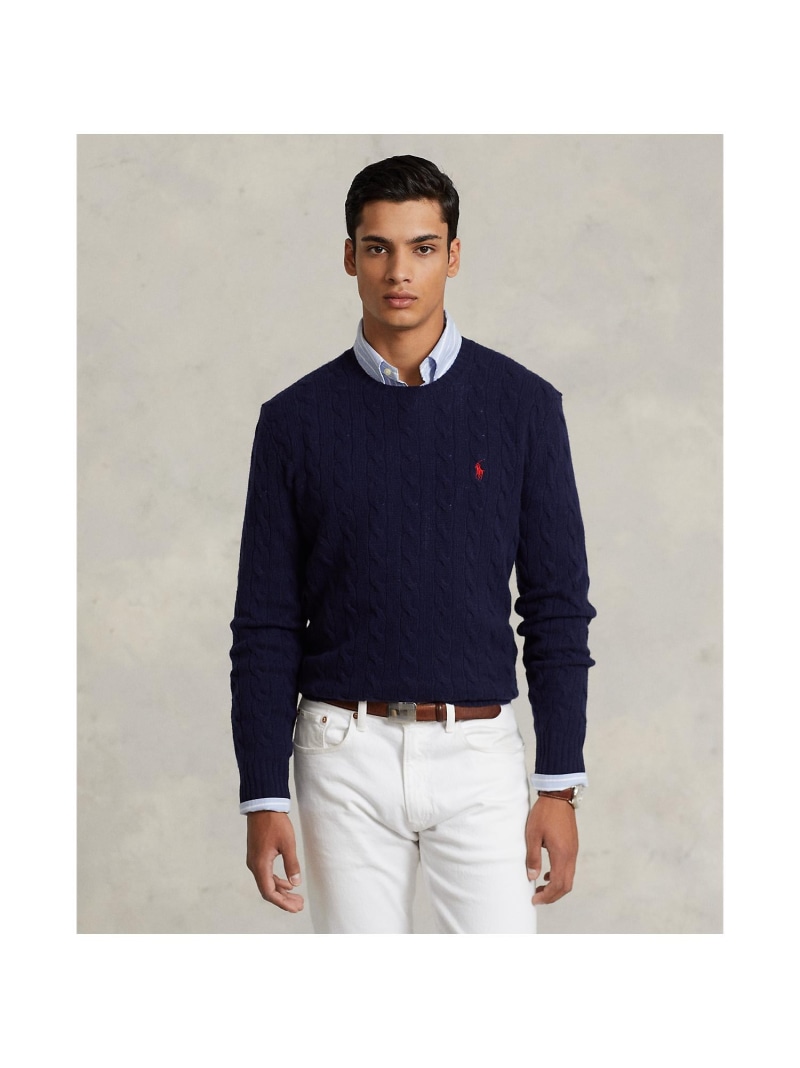 POLO RALPH LAUREN ケーブルニット ウールカシミヤ セーター ラルフローレン トップス ニット ブルー【送料無料】