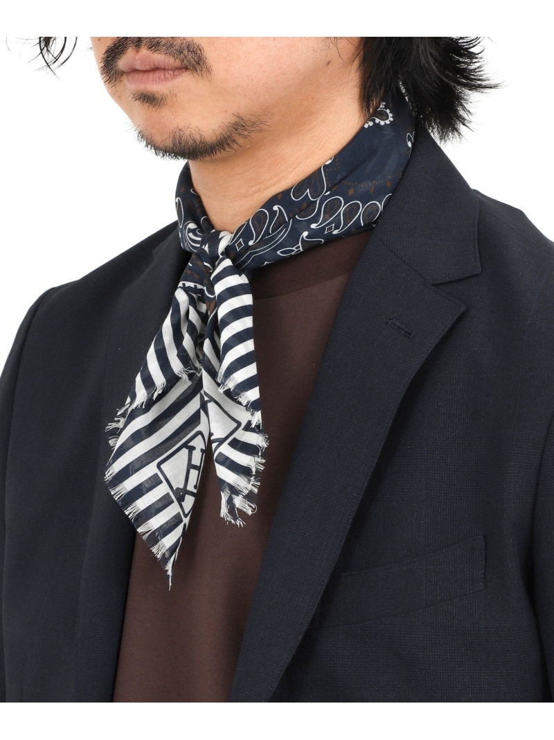NOLLEY'S goodman 《HERNO》PAISLEY PRINT SCARF ペイズリープリント コットンスカーフ 26SS ノーリーズ ファッション雑貨 スカーフ・バンダナ ネイビー【送料無料】