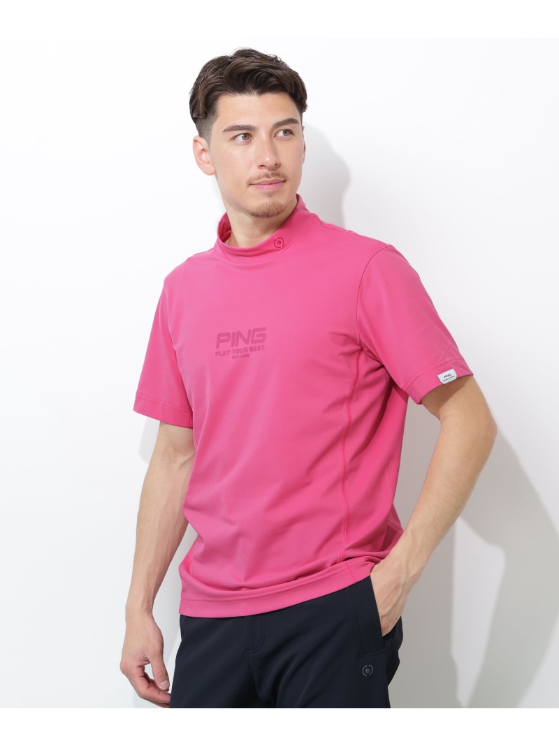 PING APPAREL クイック素っ気ない半袖カノコハイネックシャツ ＜PERFORMANCE＞ (MENS) ピン お召しもの トップス 余分の物のトップス 白いこと 黒いこと サクラ色【貨物輸送無料】