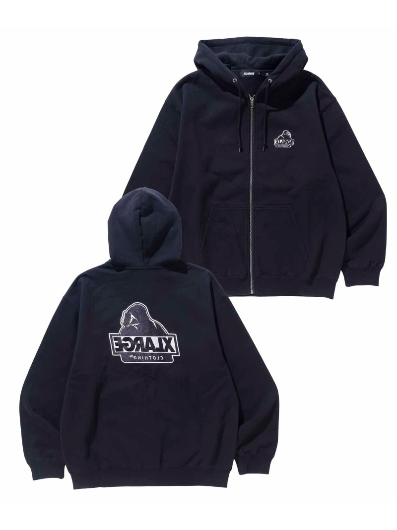 XLARGE BACKSIDE SLANTED OG ZIP HOODED SWEATSHIRT エクストララージ トップス スウェット・トレーナー 黒いこと 赤銅色 米国海軍 緑であること 薄墨色【貨物輸送無料】