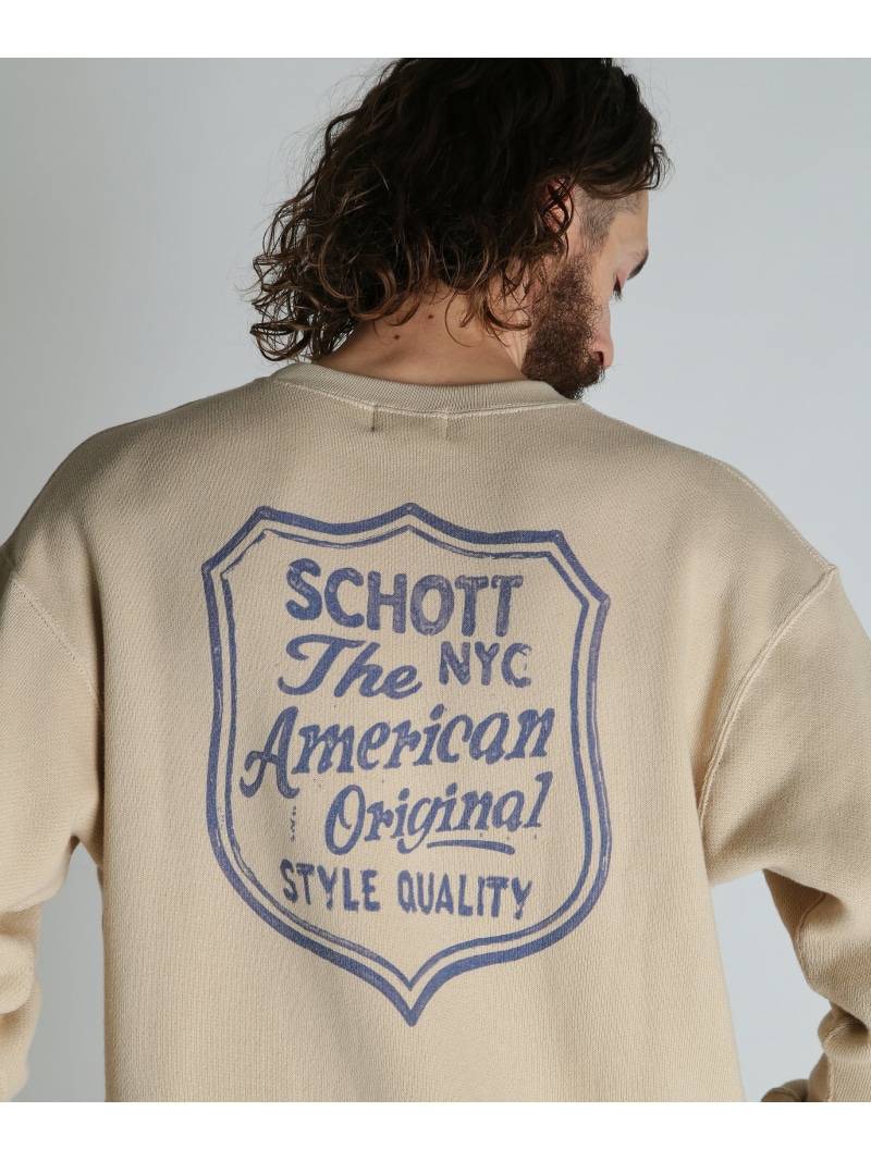 【SALE／20%OFF】Schott SHIELD CREW KNIT SWEAT/シールド クルー ニットスウェット ショット トップス スウェット・トレーナー ネイビー ベージュ【RBA_E】【送料無料】｜ Fashion Men