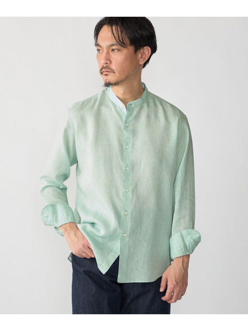 【SALE／30%OFF】SHIPS MEN SHIPS: ウォッシュド リネン バンドカラー ソリッド シャツ シップス トップス シャツ・ブラウス グリーン ネイビー ホワイト ブラウン【RBA_E】【送料無料】｜ Fashion Men