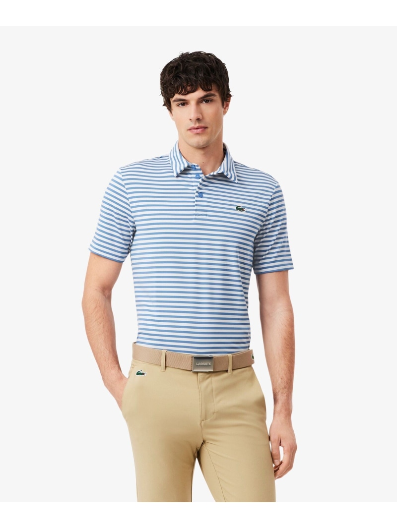 LACOSTE ウルトラドライ ボーダーゴルフポロシャツ ラコステ トップス ポロシャツ ホワイト【送料無料】