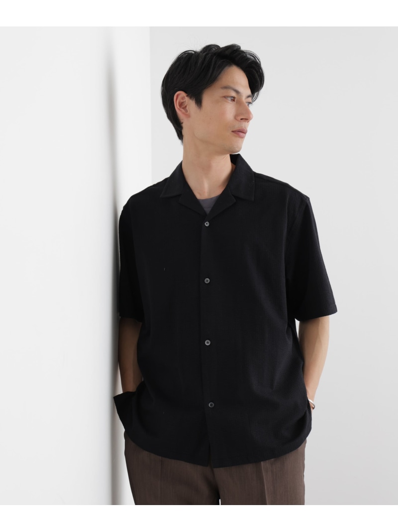 NANO universe シルケットサッカーシャツ 半袖 ナノユニバース トップス シャツ・ブラウス ブラック ホワイト ブルー ネイビー【送料無料】