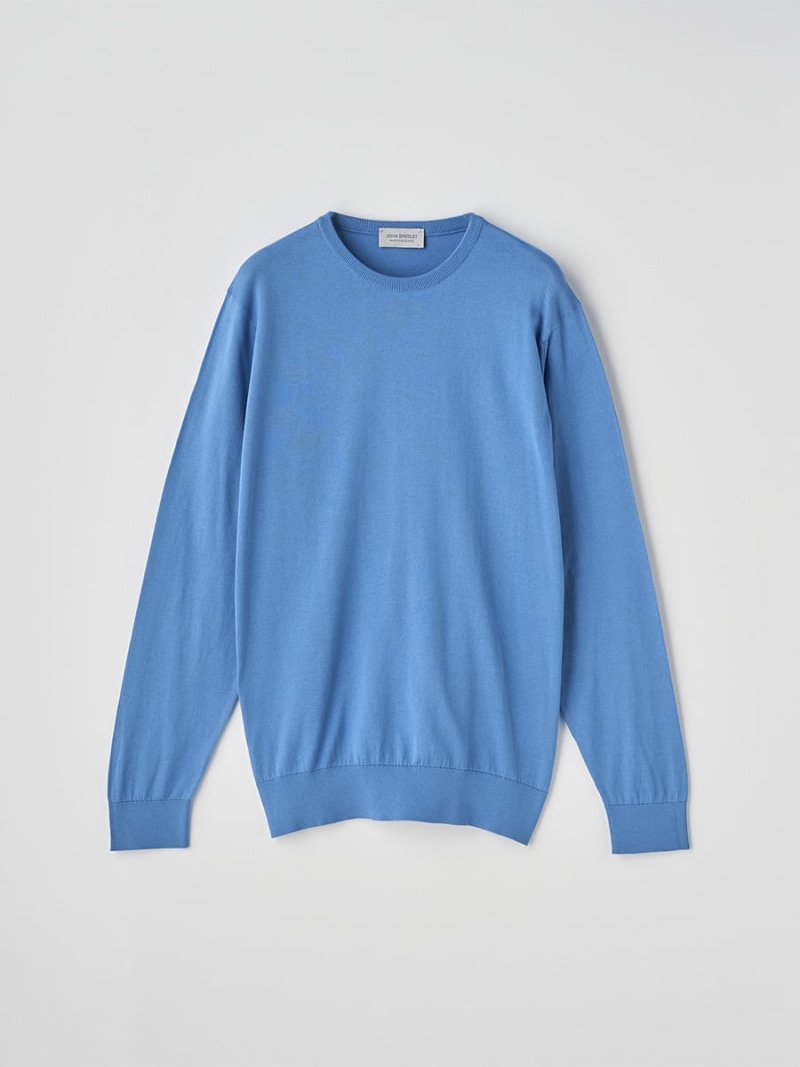 【SALE／20%OFF】JOHN SMEDLEY 労働者の一団のど頚長袖コットンニットプルオーバー ｜ DAVID ｜ 30G MODERN FIT ジョンスメドレー トップス 編み物 青味【RBA_E】【貨物輸送無料】