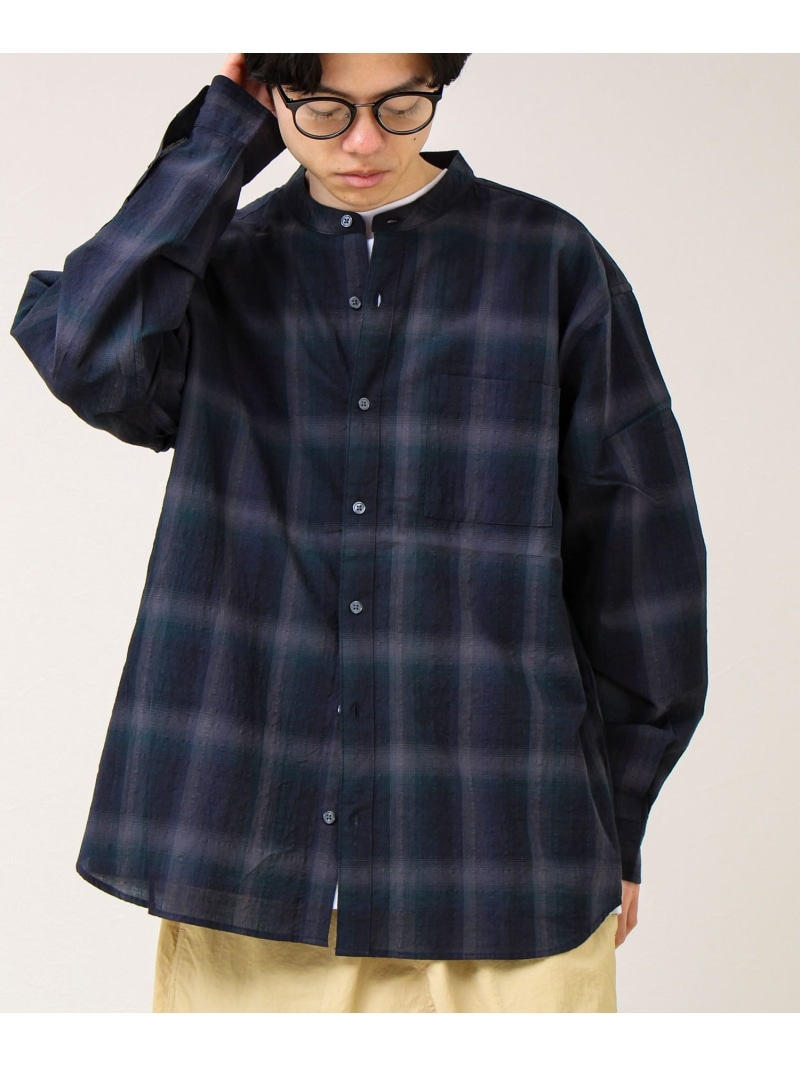 【SALE／20%OFF】GLOSTER 【夏まで使える】テクスチャーバンドカラーチェックシャツ フレディ アンド グロスター トップス シャツ・ブラウス ブラック ホワイト【RBA_E】【送料無料】