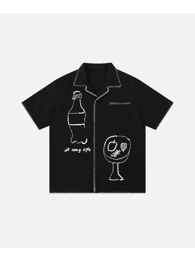 U:UME Seam Detail Funny Print T ユーム トップス カットソー・プルオーバー 黒いこと 白いこと【此れから取っておく】*【貨物輸送無料】