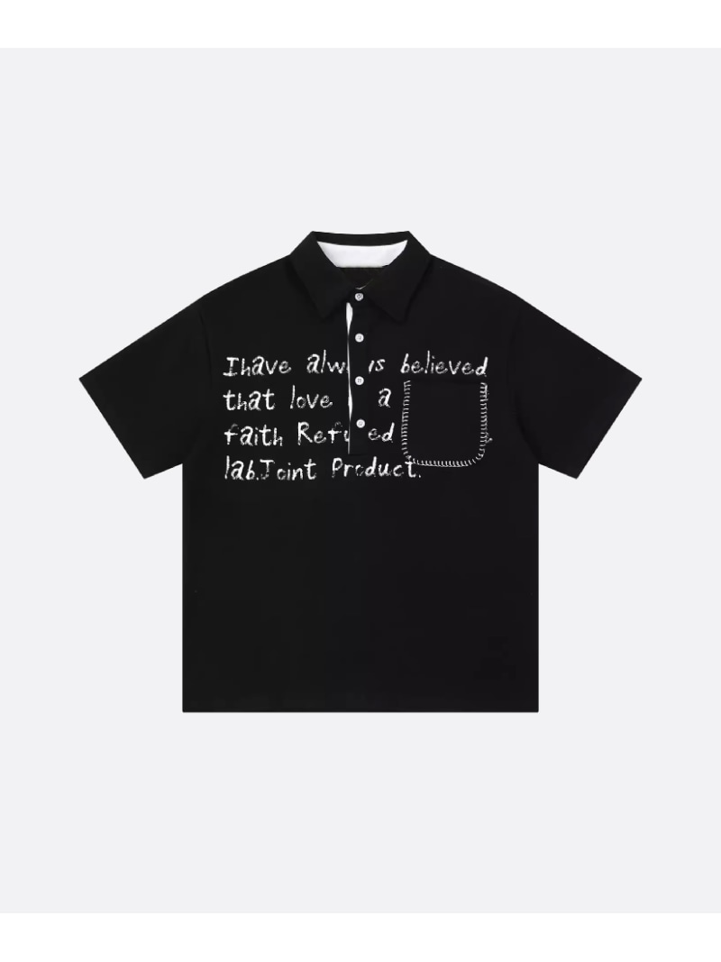 U:UME Letter Print Polo T ユーム トップス カットソー・プルオーバー 白いこと 黒いこと【此れから取っておく】*【貨物輸送無料】