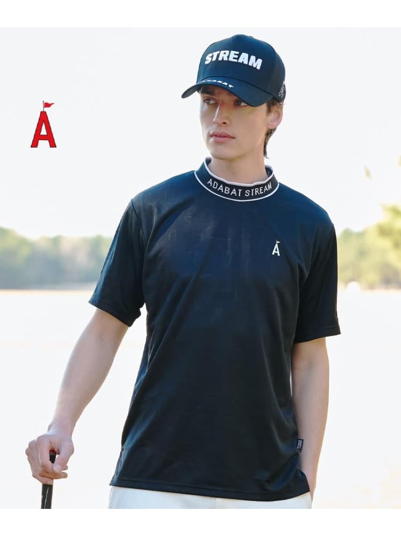 ADABAT STREAM 3Dロゴジャカード半袖モックT アダバット トップス カットソー・Tシャツ ブラック ベージュ【送料無料】