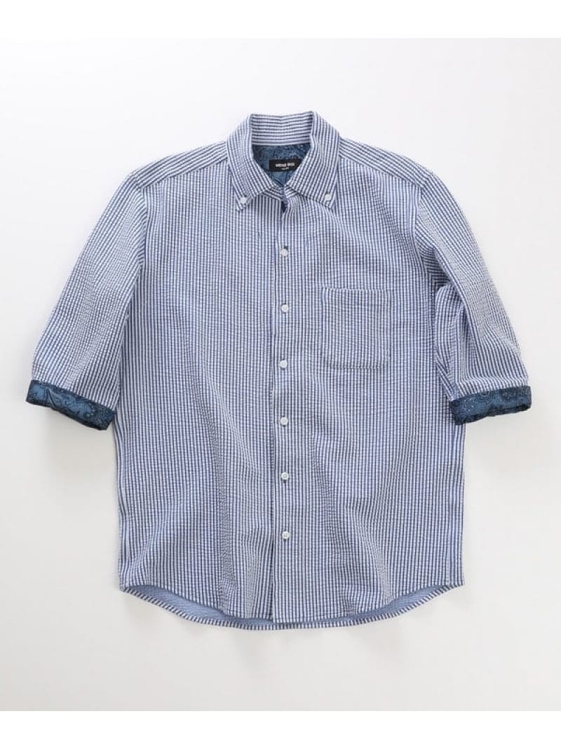 【SALE／55%OFF】MEN'S BIGI 【COOLMAX】ニットサッカー7分袖シャツ メンズ ビギ トップス シャツ・ブラウス レッド ネイビー ブルー【RBA_E】【送料無料】