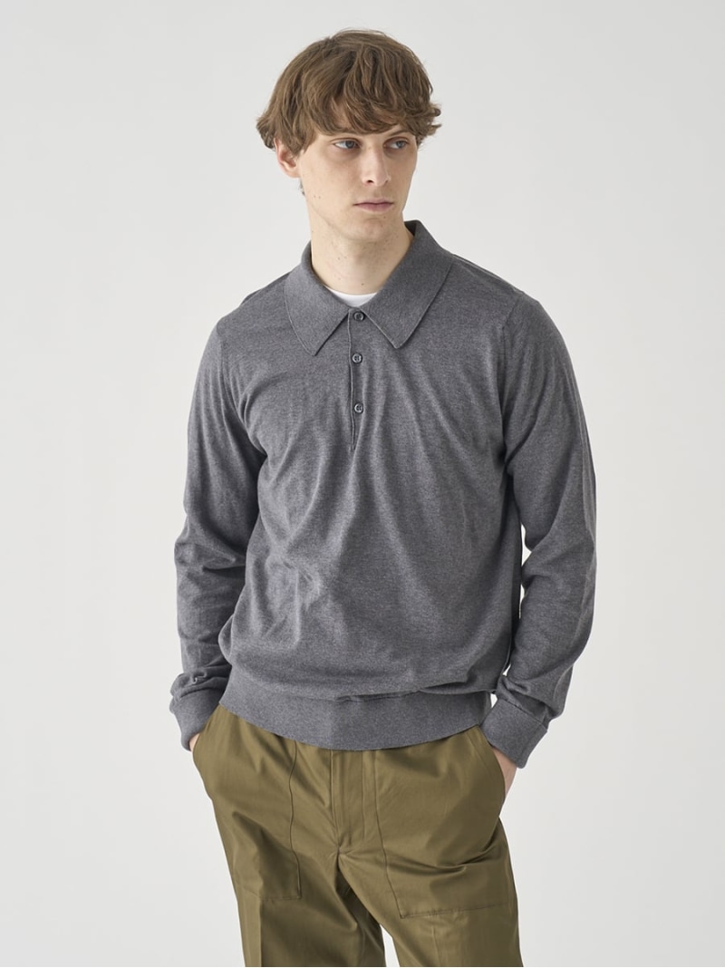 JOHN SMEDLEY 長袖コットンニットクラシックポロシャツ ｜ FINCHLEY ｜ 30G EASY FIT ジョンスメドレー トップス ニット グレー【送料無料】