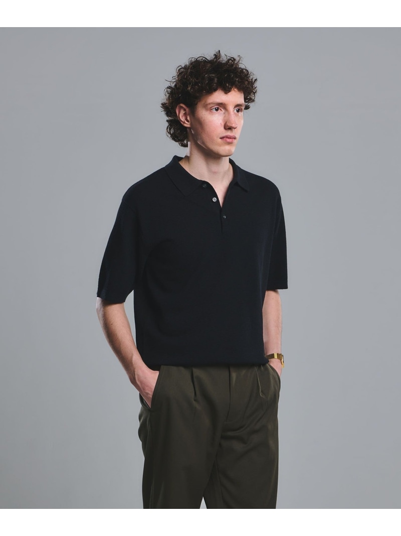 UNITED ARROWS green label relaxing タック ピケ ニット ポロシャツ -ウォッシャブル- ユナイテッドアローズ グリーンレーベルリラクシング トップス ポロシャツ ブラック グレー【送料無料】