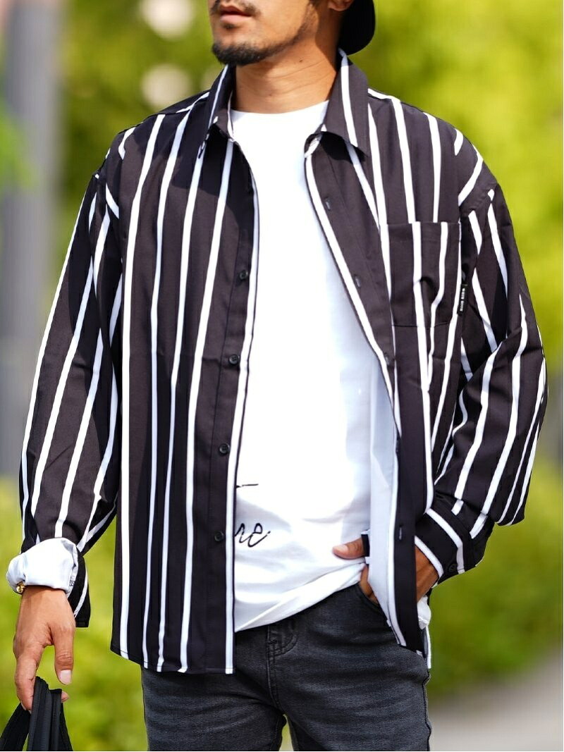 WHIM ROTH WhimROTH/(M)Loose Stripe L/SH アダムスジャグラー トップス プルオーバー・トップ 白いこと 黒いこと【貨物輸送無料】 カジュアルシャツ-トップス-メンズファッション